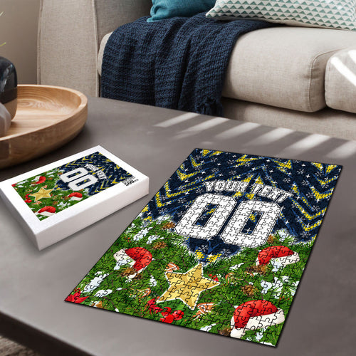 Personalised Cowboys Rugby Christmas Puzzle Santa Rugby Mascot - Pine Wreath Festive