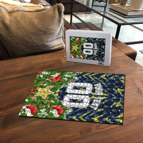 Personalised Cowboys Rugby Christmas Puzzle Santa Rugby Mascot - Pine Wreath Festive