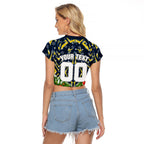 Personalised Cowboys Rugby Christmas Raglan Cropped T Shirt Santa Rugby Mascot - Pine Wreath Festive
