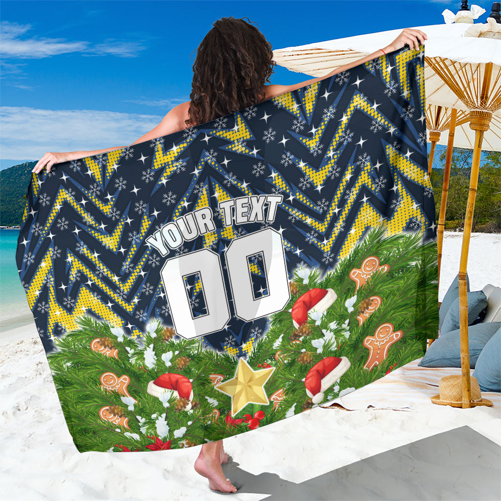 Personalised Cowboys Rugby Christmas Sarong Santa Rugby Mascot - Pine Wreath Festive