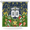 Personalised Cowboys Rugby Christmas Shower Curtain Santa Rugby Mascot - Pine Wreath Festive