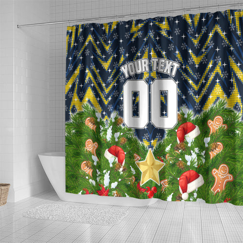 Personalised Cowboys Rugby Christmas Shower Curtain Santa Rugby Mascot - Pine Wreath Festive
