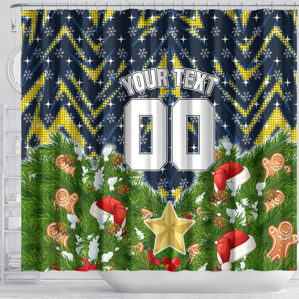 Personalised Cowboys Rugby Christmas Shower Curtain Santa Rugby Mascot - Pine Wreath Festive