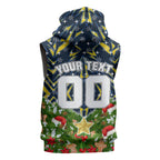 Personalised Cowboys Rugby Christmas Sleeveless Hoodie Santa Rugby Mascot - Pine Wreath Festive