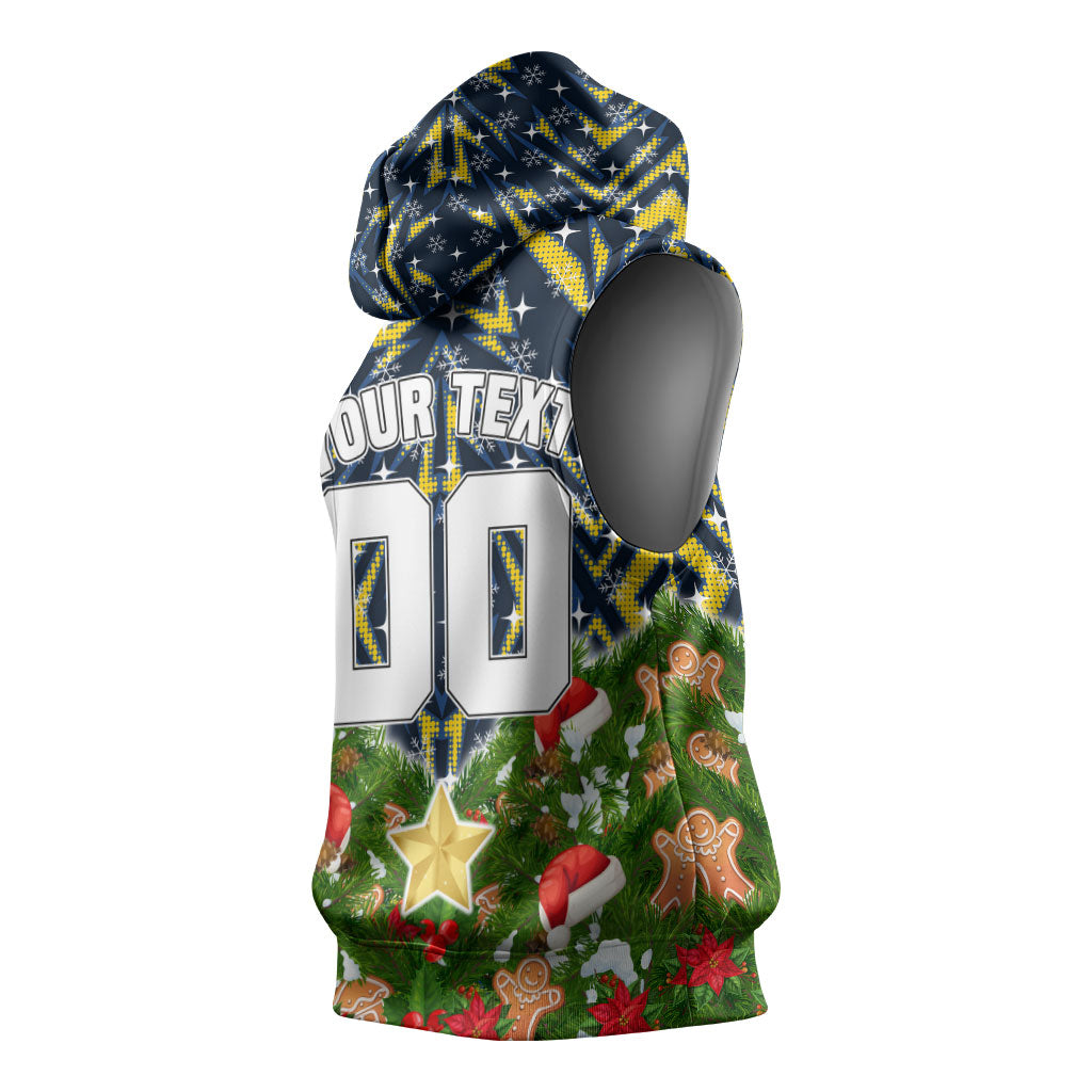 Personalised Cowboys Rugby Christmas Sleeveless Hoodie Santa Rugby Mascot - Pine Wreath Festive