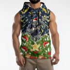Personalised Cowboys Rugby Christmas Sleeveless Hoodie Santa Rugby Mascot - Pine Wreath Festive