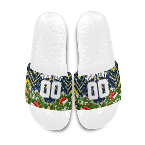 Personalised Cowboys Rugby Christmas Slide Sandals Santa Rugby Mascot - Pine Wreath Festive