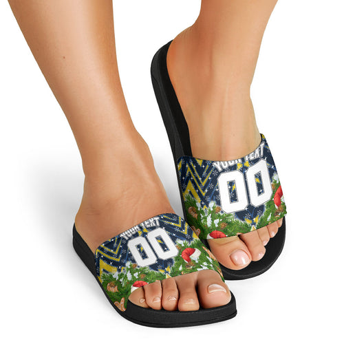 Personalised Cowboys Rugby Christmas Slide Sandals Santa Rugby Mascot - Pine Wreath Festive