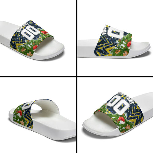 Personalised Cowboys Rugby Christmas Slide Sandals Santa Rugby Mascot - Pine Wreath Festive