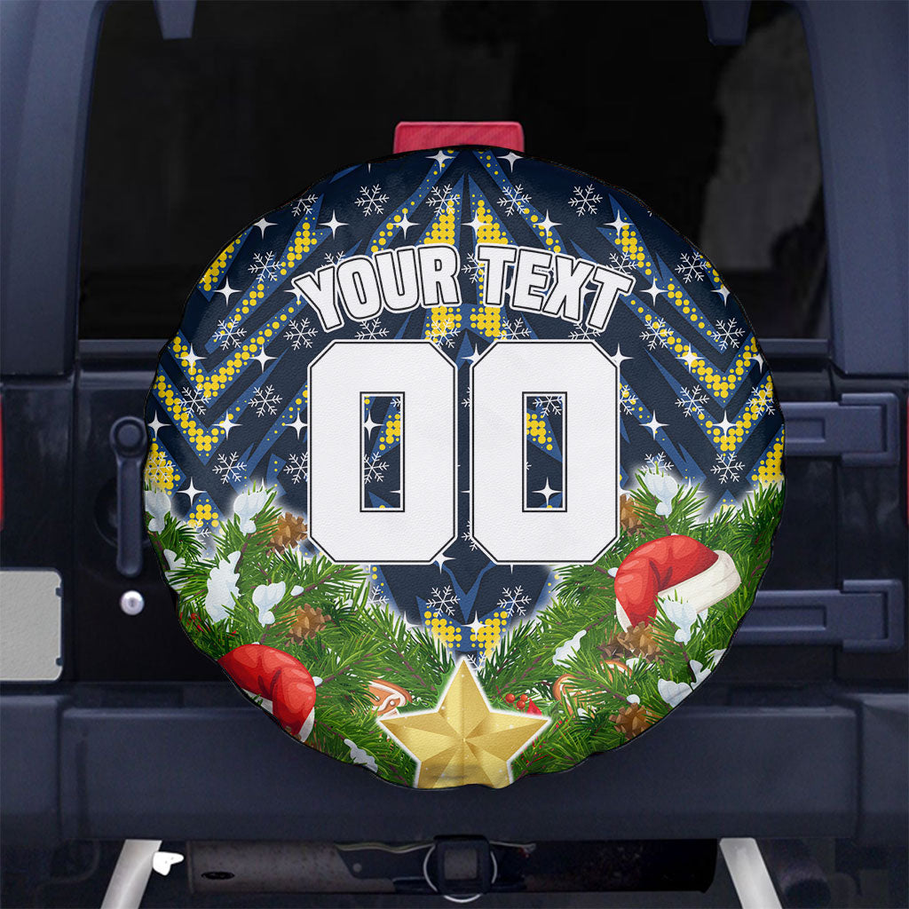 Personalised Cowboys Rugby Christmas Spare Tire Cover Santa Rugby Mascot - Pine Wreath Festive