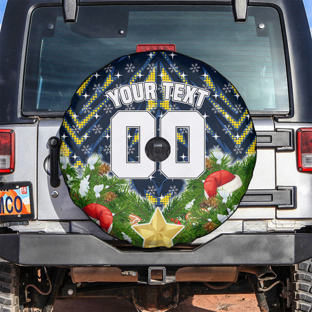 Personalised Cowboys Rugby Christmas Spare Tire Cover Santa Rugby Mascot - Pine Wreath Festive