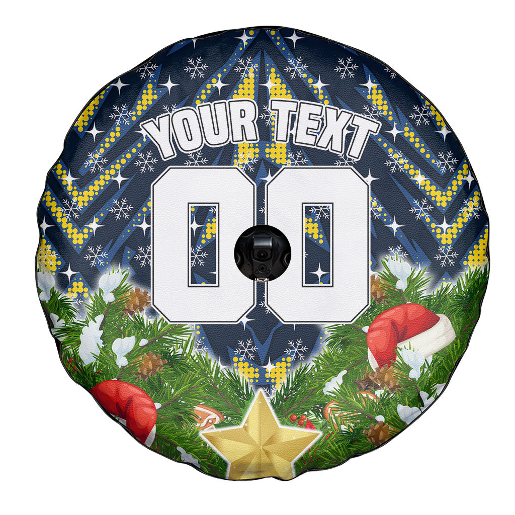Personalised Cowboys Rugby Christmas Spare Tire Cover Santa Rugby Mascot - Pine Wreath Festive