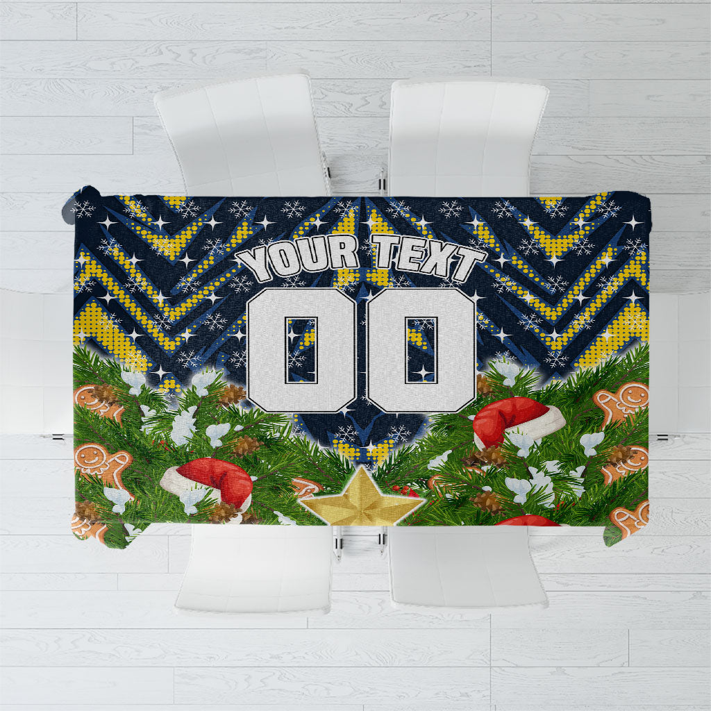Personalised Cowboys Rugby Christmas Tablecloth Santa Rugby Mascot - Pine Wreath Festive