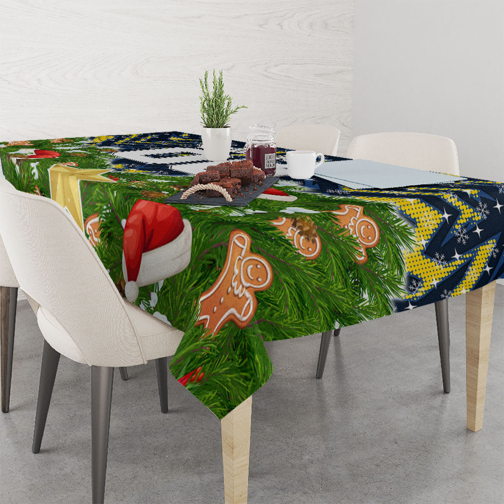 Personalised Cowboys Rugby Christmas Tablecloth Santa Rugby Mascot - Pine Wreath Festive