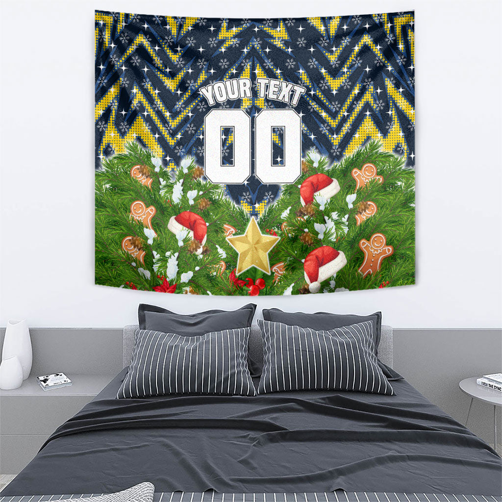 Personalised Cowboys Rugby Christmas Tapestry Santa Rugby Mascot - Pine Wreath Festive