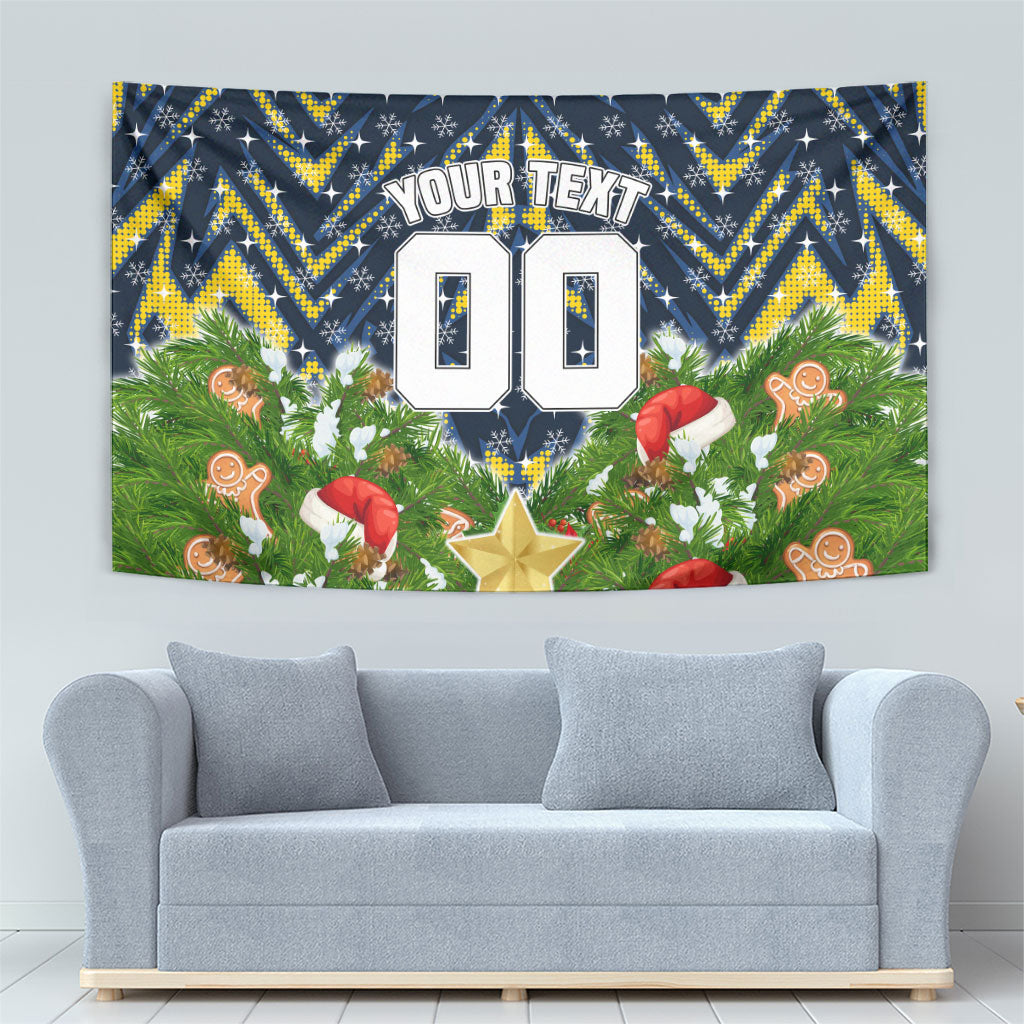Personalised Cowboys Rugby Christmas Tapestry Santa Rugby Mascot - Pine Wreath Festive