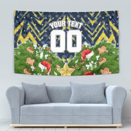 Personalised Cowboys Rugby Christmas Tapestry Santa Rugby Mascot - Pine Wreath Festive