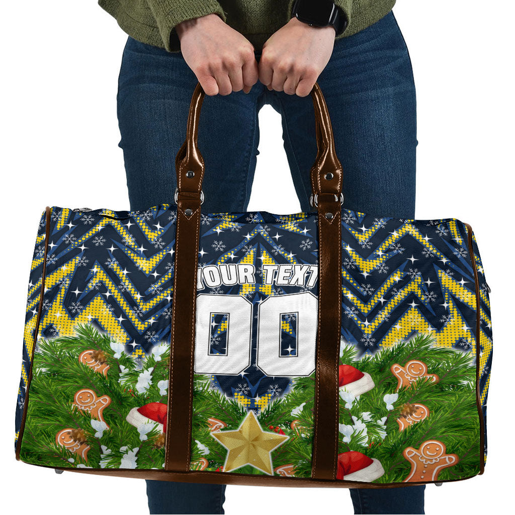 Personalised Cowboys Rugby Christmas Travel Bag Santa Rugby Mascot - Pine Wreath Festive