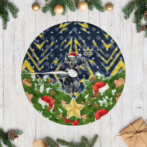 Cowboys Rugby Christmas Tree Skirt Santa Rugby Mascot - Pine Wreath Festive