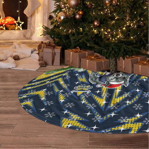 Cowboys Rugby Christmas Tree Skirt Santa Rugby Mascot - Pine Wreath Festive