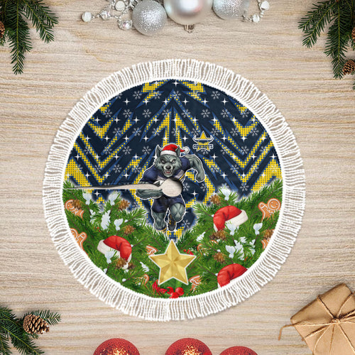Cowboys Rugby Christmas Tree Skirt Santa Rugby Mascot - Pine Wreath Festive