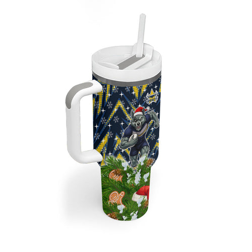 Personalised Cowboys Rugby Christmas Tumbler With Handle Santa Rugby Mascot - Pine Wreath Festive