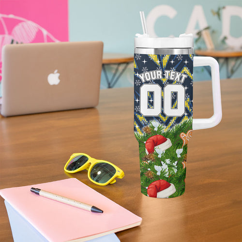 Personalised Cowboys Rugby Christmas Tumbler With Handle Santa Rugby Mascot - Pine Wreath Festive