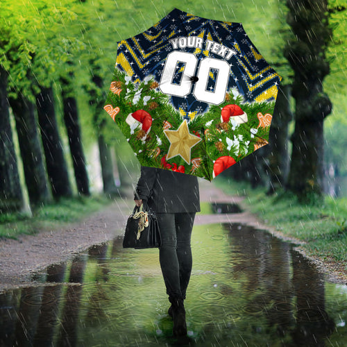 Personalised Cowboys Rugby Christmas Umbrella Santa Rugby Mascot - Pine Wreath Festive