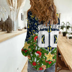 Personalised Cowboys Rugby Christmas Women Casual Shirt Santa Rugby Mascot - Pine Wreath Festive