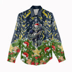 Personalised Cowboys Rugby Christmas Women Casual Shirt Santa Rugby Mascot - Pine Wreath Festive