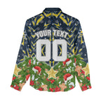 Personalised Cowboys Rugby Christmas Women Casual Shirt Santa Rugby Mascot - Pine Wreath Festive