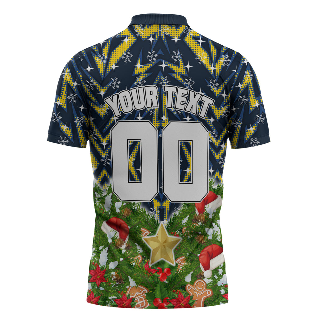 Personalised Cowboys Rugby Christmas Zipper Polo Shirt Santa Rugby Mascot - Pine Wreath Festive
