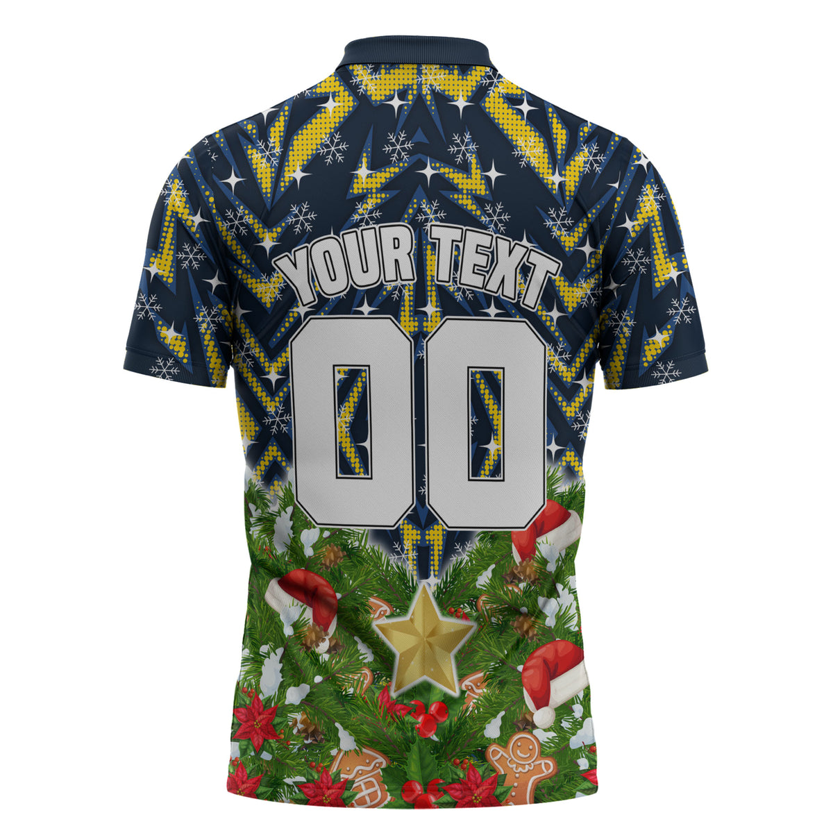 Personalised Cowboys Rugby Christmas Zipper Polo Shirt Santa Rugby Mascot - Pine Wreath Festive