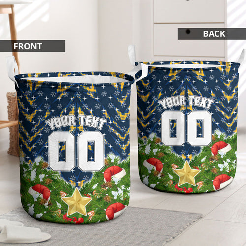 Personalised Parramatta Eels Rugby Christmas Laundry Basket Santa Rugby Mascot - Pine Wreath Festive