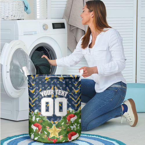 Personalised Parramatta Eels Rugby Christmas Laundry Basket Santa Rugby Mascot - Pine Wreath Festive