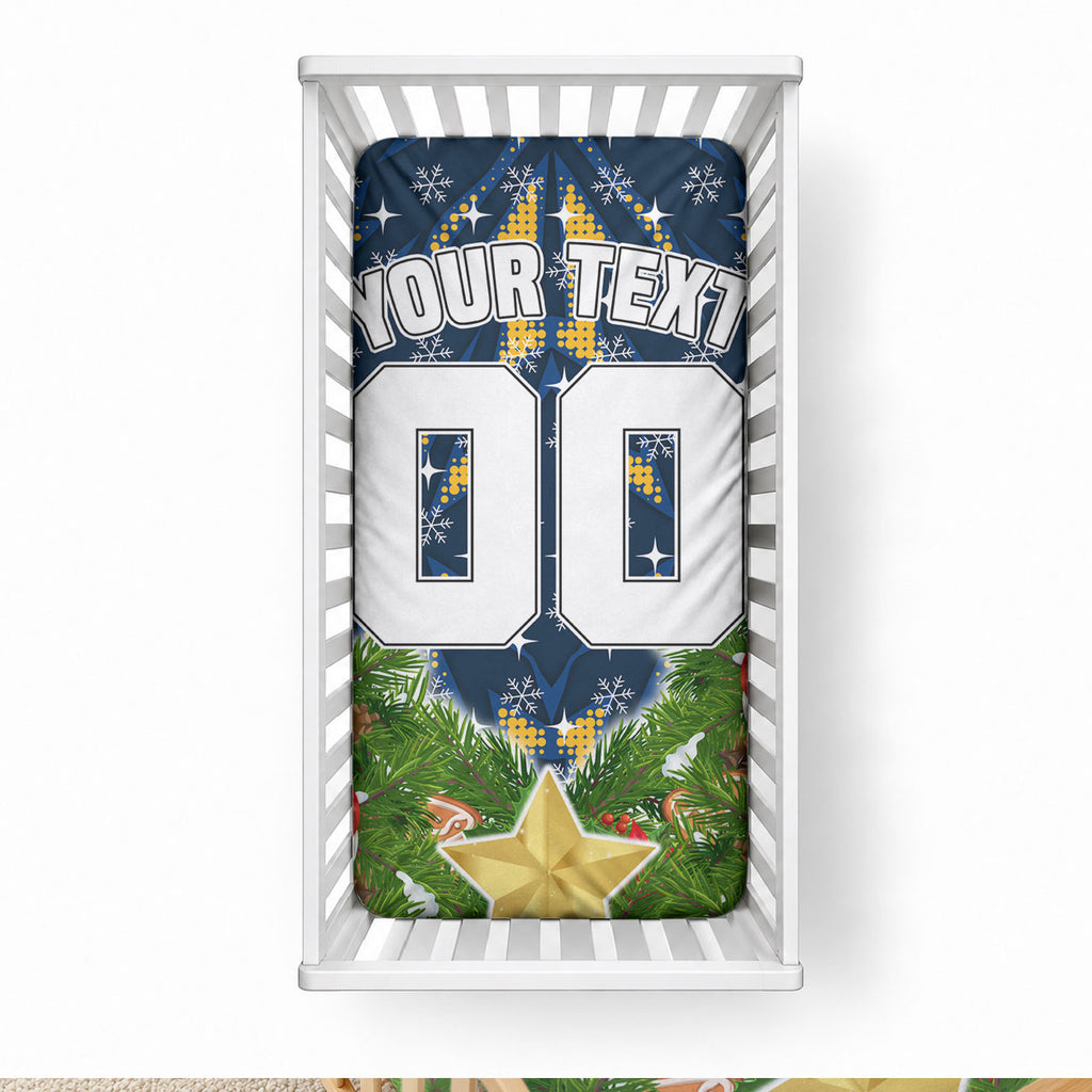 Personalised Parramatta Eels Rugby Christmas Baby Bed Cover Santa Rugby Mascot - Pine Wreath Festive
