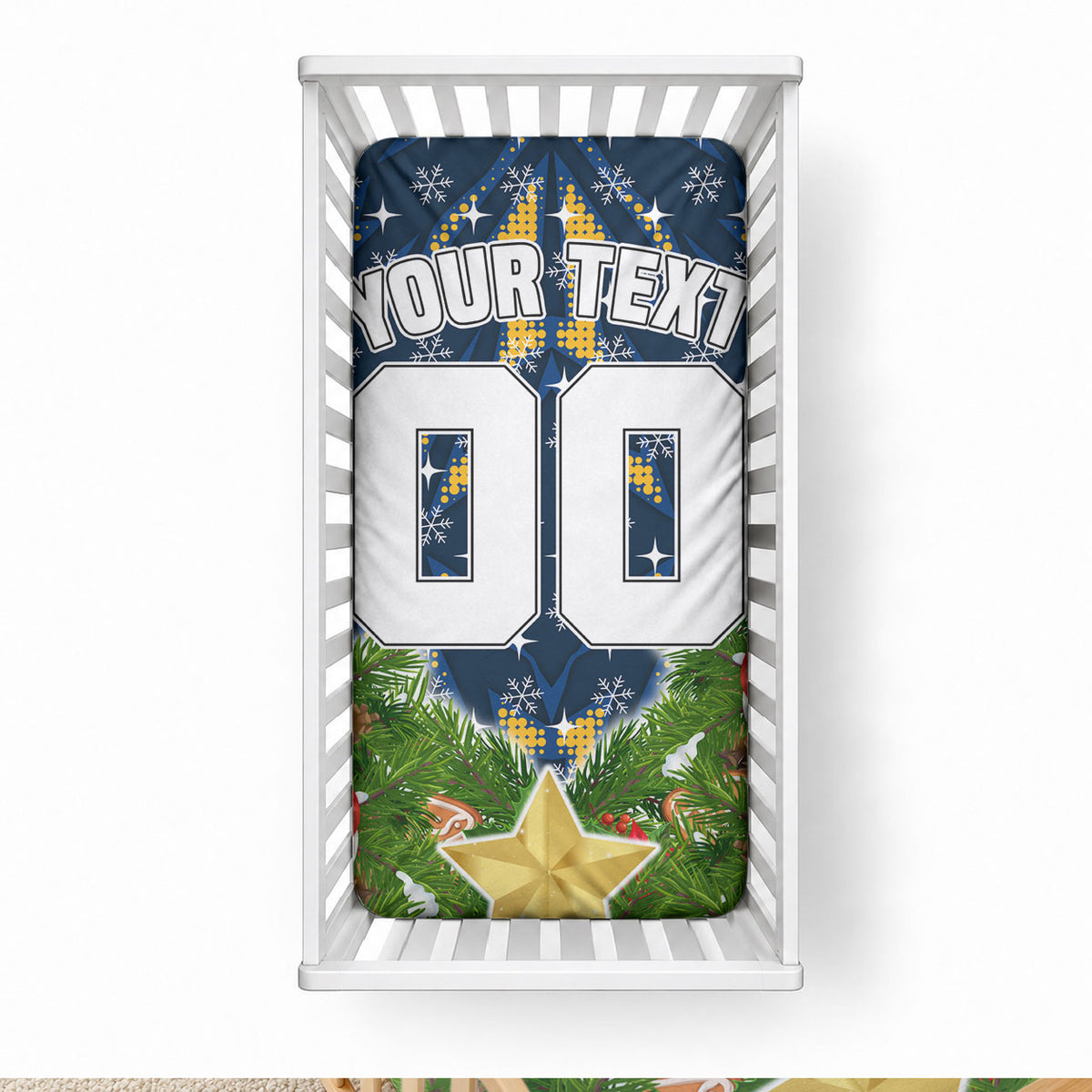 Personalised Parramatta Eels Rugby Christmas Baby Bed Cover Santa Rugby Mascot - Pine Wreath Festive