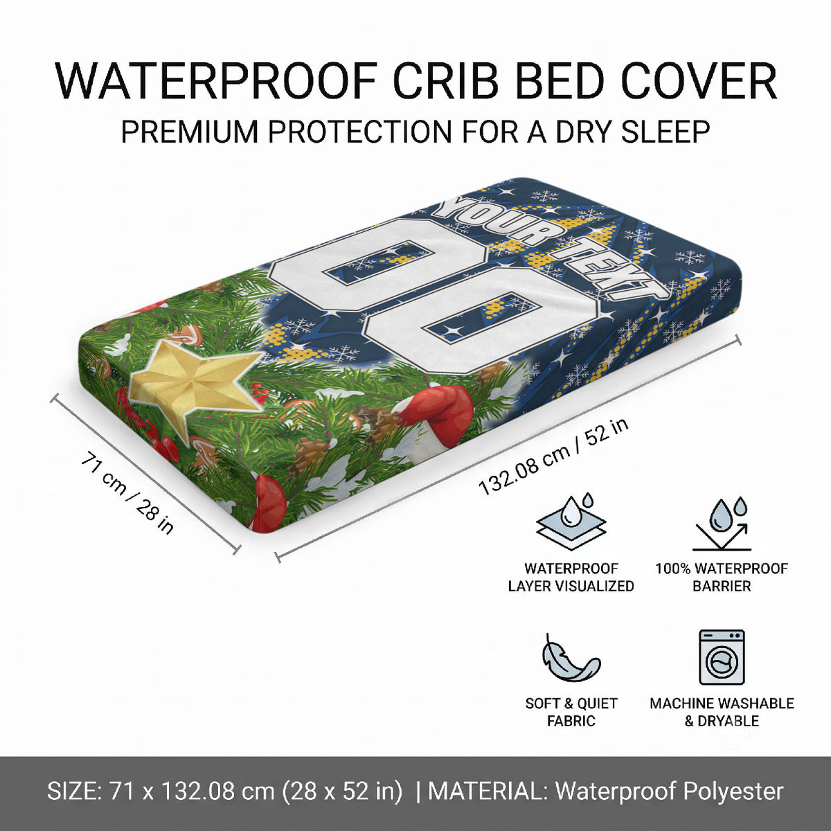 Personalised Parramatta Eels Rugby Christmas Baby Bed Cover Santa Rugby Mascot - Pine Wreath Festive