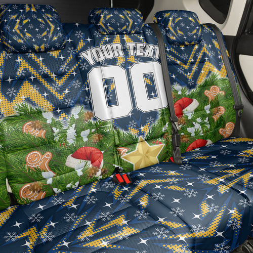 Personalised Parramatta Eels Rugby Christmas Back Car Seat Cover Santa Rugby Mascot - Pine Wreath Festive