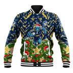 Personalised Parramatta Eels Rugby Christmas Baseball Jacket Santa Rugby Mascot - Pine Wreath Festive