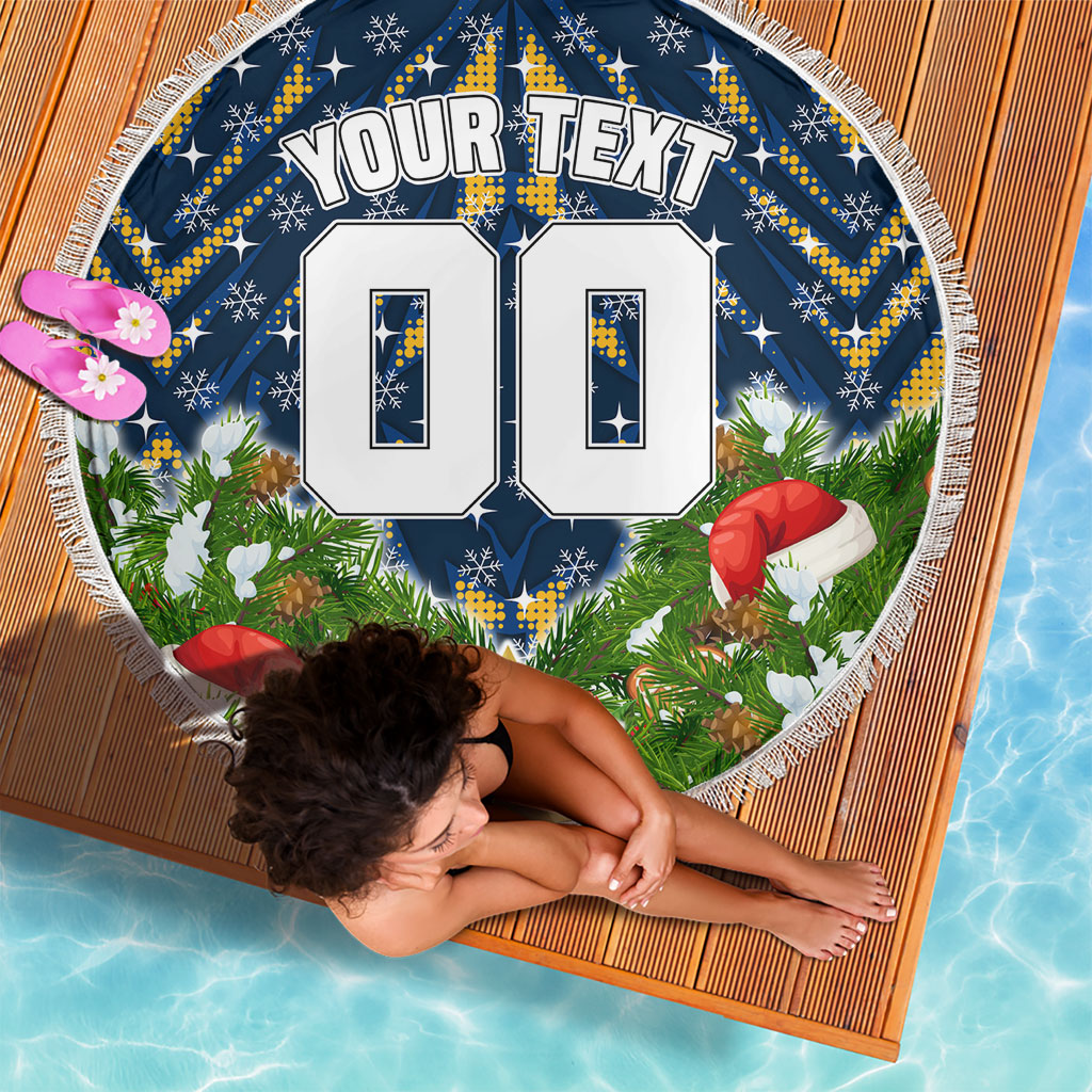 Personalised Parramatta Eels Rugby Christmas Beach Blanket Santa Rugby Mascot - Pine Wreath Festive