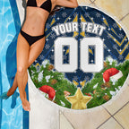 Personalised Parramatta Eels Rugby Christmas Beach Blanket Santa Rugby Mascot - Pine Wreath Festive