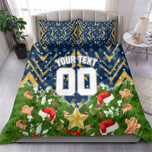 Personalised Parramatta Eels Rugby Christmas Bedding Set Santa Rugby Mascot - Pine Wreath Festive