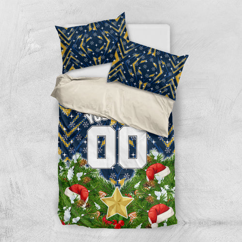 Personalised Parramatta Eels Rugby Christmas Bedding Set Santa Rugby Mascot - Pine Wreath Festive