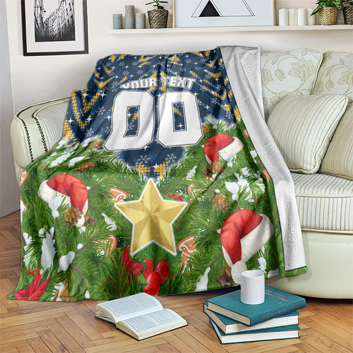 Personalised Parramatta Eels Rugby Christmas Blanket Santa Rugby Mascot - Pine Wreath Festive
