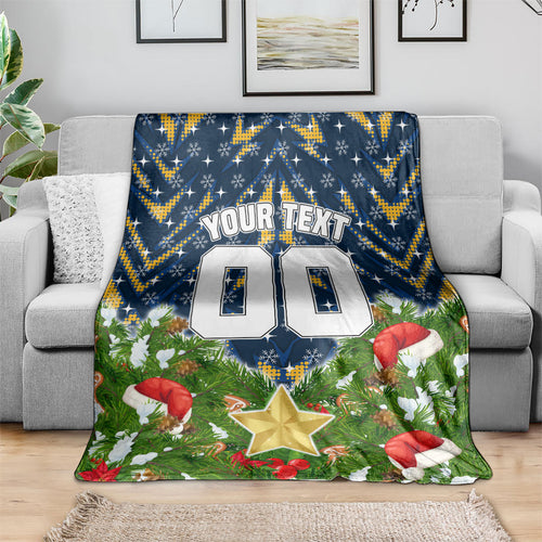 Personalised Parramatta Eels Rugby Christmas Blanket Santa Rugby Mascot - Pine Wreath Festive