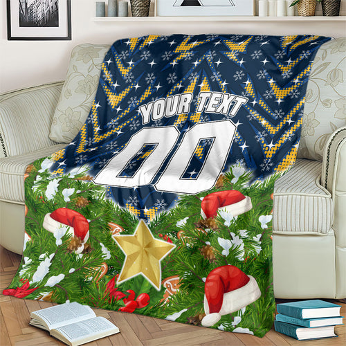 Personalised Parramatta Eels Rugby Christmas Blanket Santa Rugby Mascot - Pine Wreath Festive