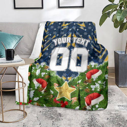 Personalised Parramatta Eels Rugby Christmas Blanket Santa Rugby Mascot - Pine Wreath Festive