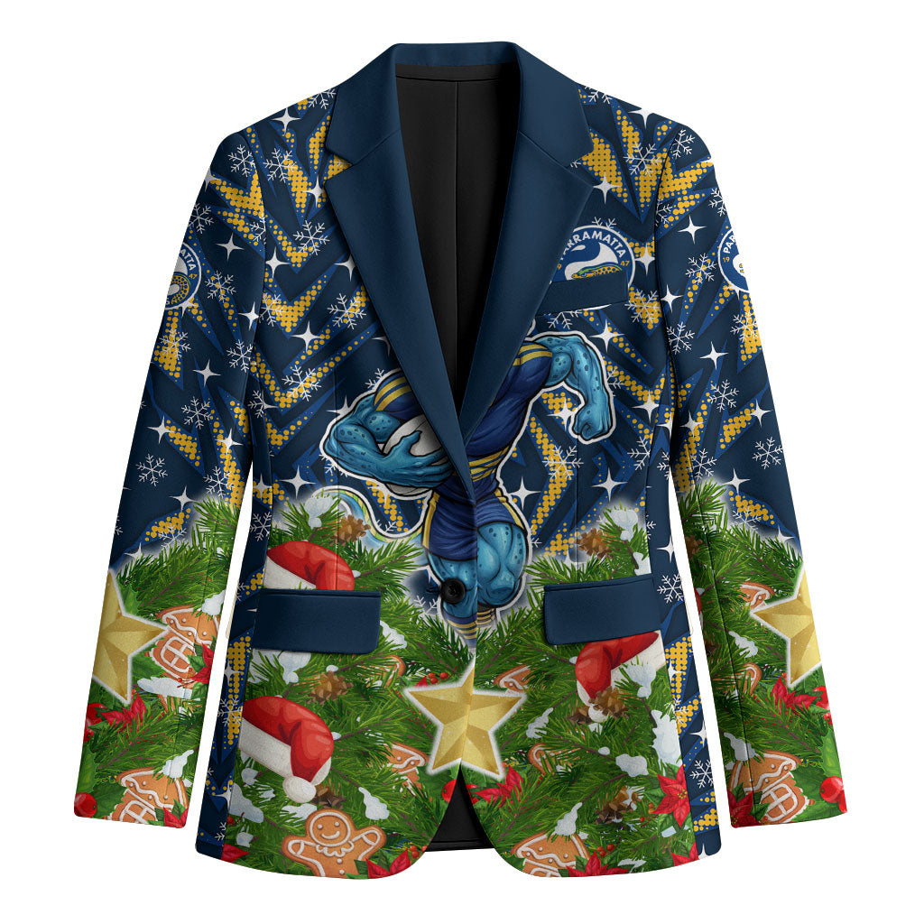 Personalised Parramatta Eels Rugby Christmas Blazer Santa Rugby Mascot - Pine Wreath Festive