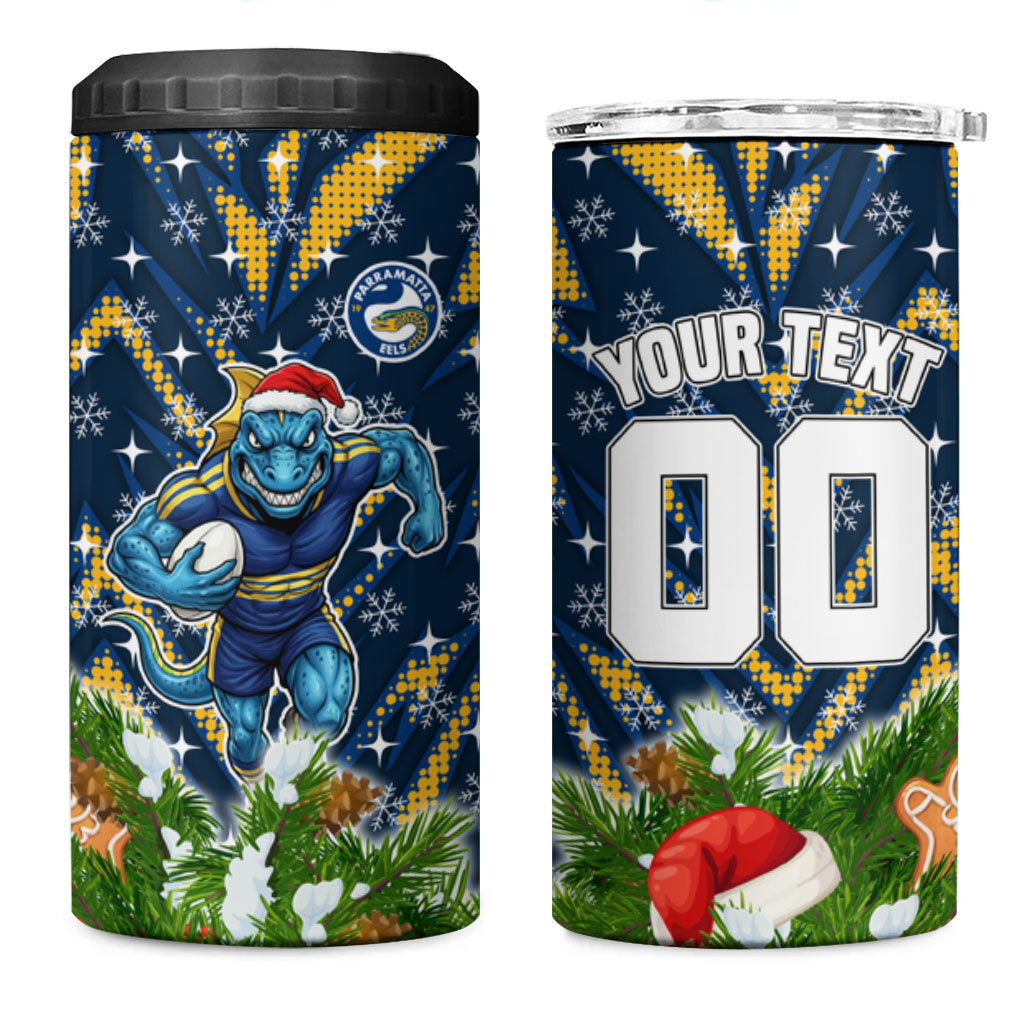 Personalised Parramatta Eels Rugby Christmas 4 in 1 Can Cooler Tumbler Santa Rugby Mascot - Pine Wreath Festive